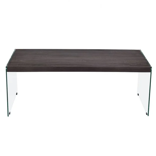 Table Basse Rectangulaire Scandinave Table à Café en Verre Trempé pour Salon en MDF, 110x55x40cm, Gris et Transparent