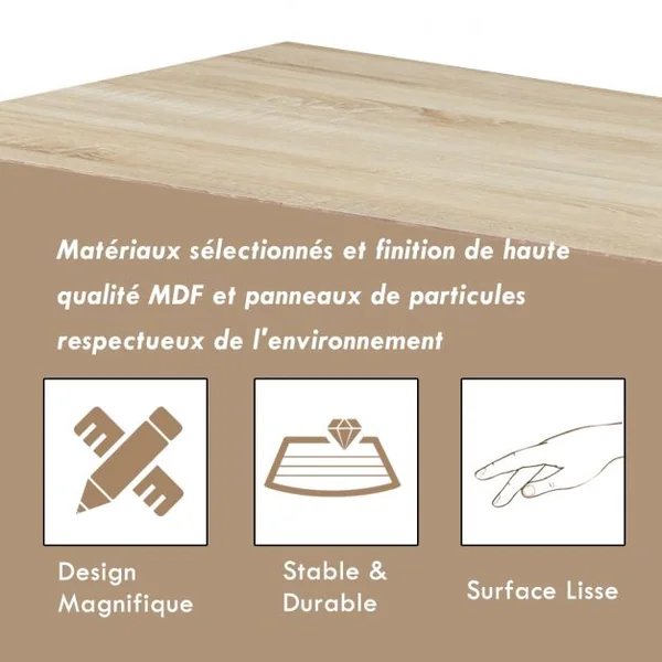 Table Basse Rectangulaire Table Basse avec Grand Espace de Rangement en Mdf 90x59x40cm Naturel