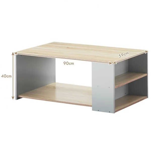 Table Basse Rectangulaire Table Basse avec Grand Espace de Rangement en Mdf 90x59x40cm Naturel