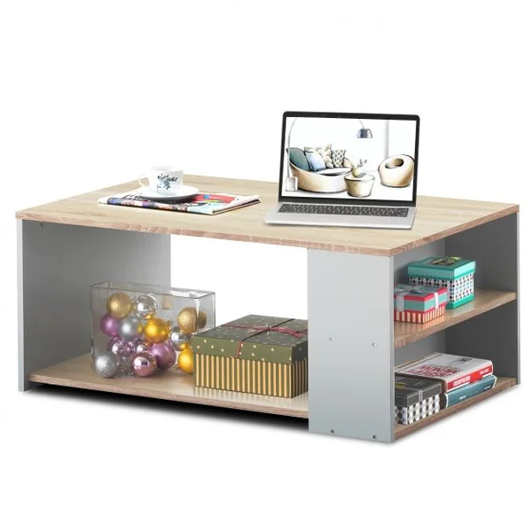 Table Basse Rectangulaire Table Basse avec Grand Espace de Rangement en Mdf 90x59x40cm Naturel