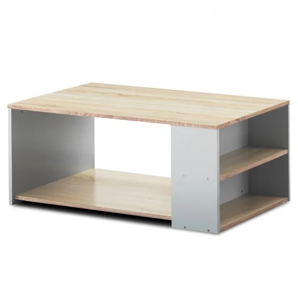 Table Basse Rectangulaire Table Basse avec Grand Espace de Rangement en Mdf 90x59x40cm Naturel