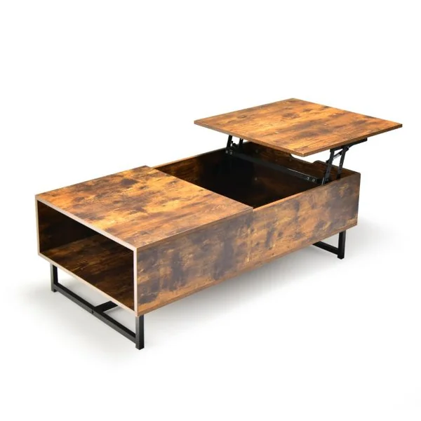 Table Basse Relevable avec 1 Compartiment Latéral Table Basse Transformable Cadre en Métal Levage Hydraulique pour Salon Bureau Chambre 110 x 60 x 38 cm Café