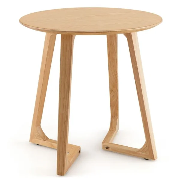 Table Basse Ronde de 60 CM, Table d’Appoint en Bois avec 2 Pieds en Forme de V et 4 Patins Réglables pour Salon et Chambre
