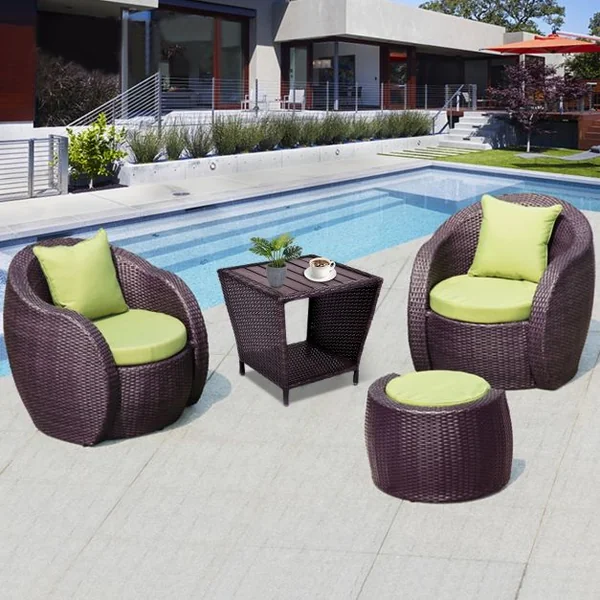 Table Basse à 2 Niveaux pour Terrasse Jardin Salon Style Moderne en Polyrotin Métal Bois Massif, 50x50x48cm, Marron
