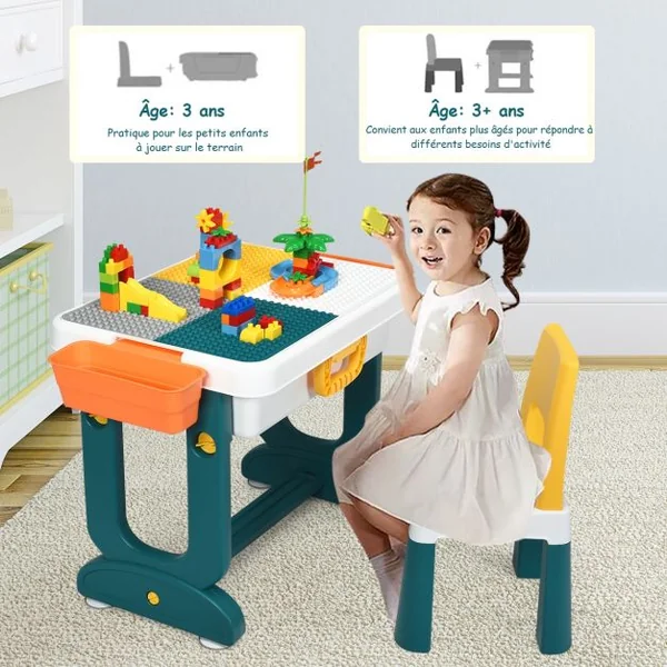 Table Blocs Construction 5 en 1 avec 2 Boîtes de Rangement 1 Table et 1 Chaise Plus de 3 ans