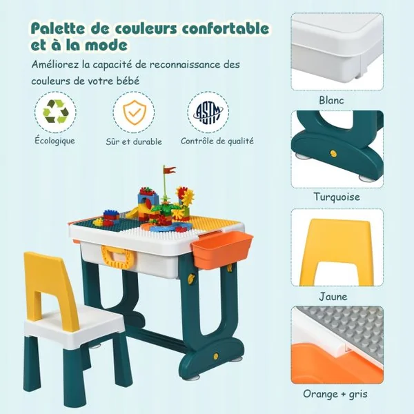 Table Blocs Construction 5 en 1 avec 2 Boîtes de Rangement 1 Table et 1 Chaise Plus de 3 ans