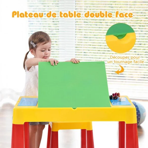 Table Blocs Construction 7 en 1 Table d’Activité avec 1 Table et 2 Chaises 3 à 8 Ans