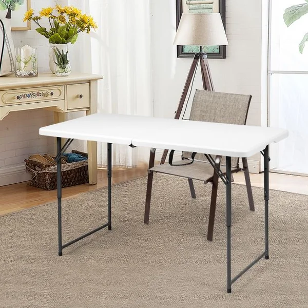 Table Camping Pliante 122 x 61CM 3 Hauteurs Réglables Charge 150KG en Plastique et Acier
