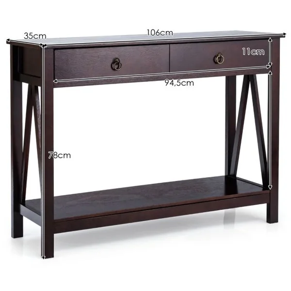 Table Console 2 Tiroirs Console Entrée 2 Étagères Cadre en X Console Meuble Bois pour Couloir Salon Entrée 106 x 35 x 78 cm Brun