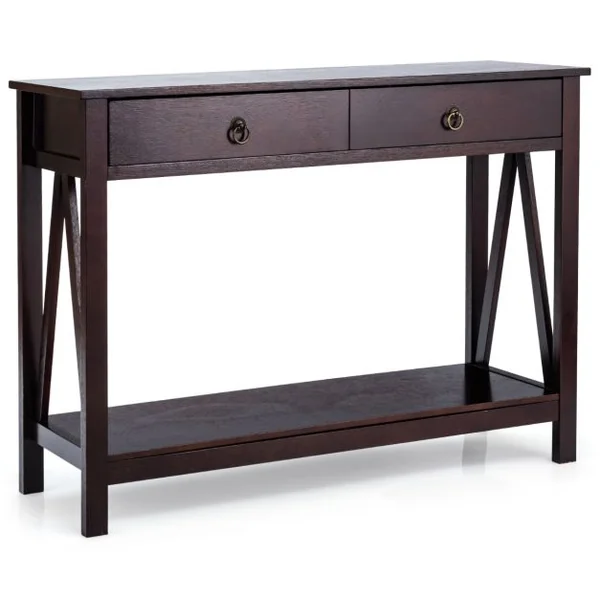Table Console 2 Tiroirs Console Entrée 2 Étagères Cadre en X Console Meuble Bois pour Couloir Salon Entrée 106 x 35 x 78 cm Brun