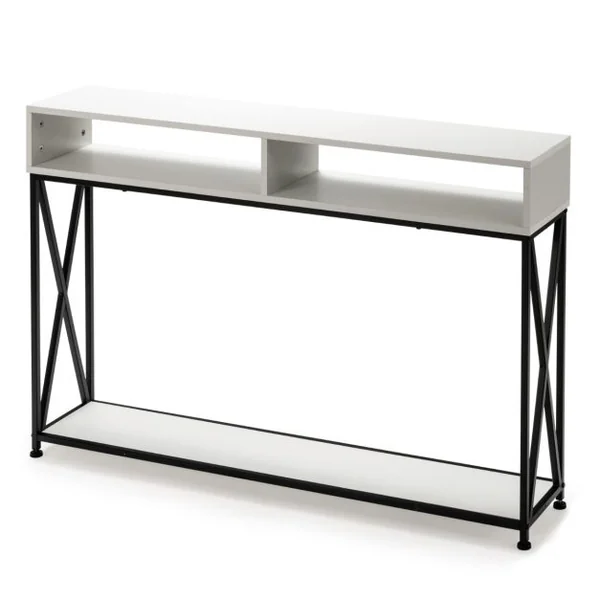 Table Console de Style Industriel 120 x 23 x 79 CM Structure en Acier Meuble d'Entrée Anti-Basculement Blanc/Marron/Noir