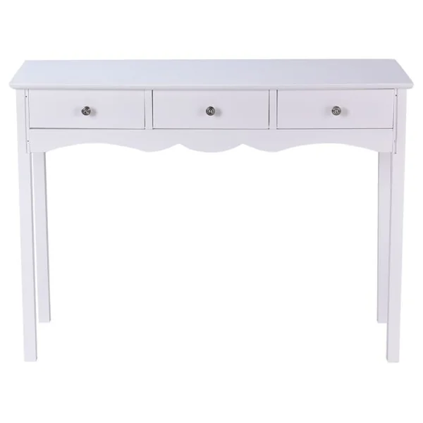 Table Console D'entrée Vintage avec 3 Tiroirs Capacité Plateau 50 Kg et Tiroir 5 Kg en Mdf 100x32x75cm Blanc