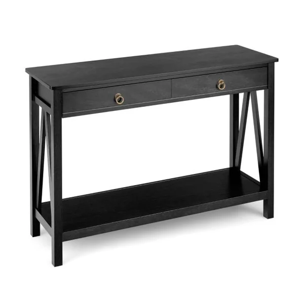 Table Console Meuble Entrée 2 Tiroirs 106,5 x 35,5 x 78,5 cm (L x l x H) en Bois Noir