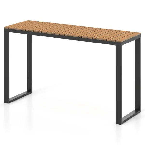 Table Console Rectangulaire d’Extérieur Table d’Appoint de Patio Plateau en WPC Durable et Cadre en Métal Marron et Noir
