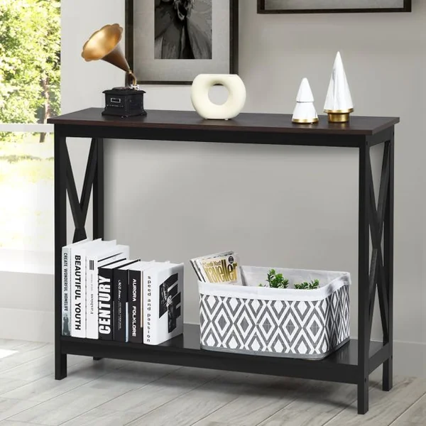 Table Console Table de Canapé Style Industriel 100 x 30 x 80 CM avec 1 Étagère de Rangement pour Salon Entrée Naturel/Café/Noir/Blanc