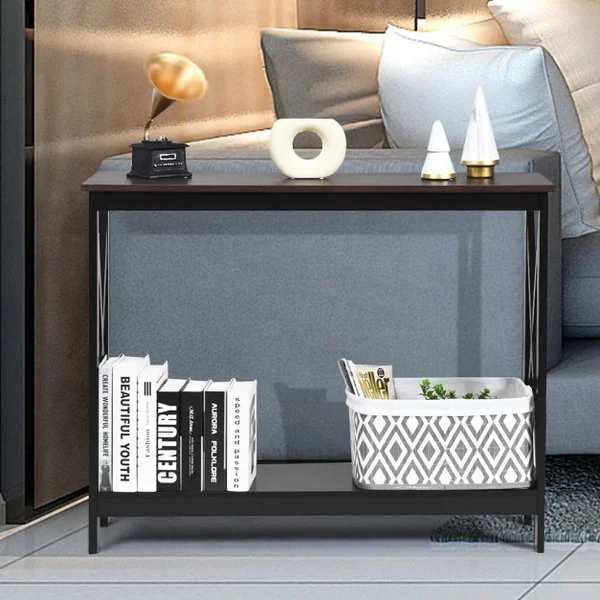Table Console Table de Canapé Style Industriel 100 x 30 x 80 CM avec 1 Étagère de Rangement pour Salon Entrée Naturel/Café/Noir/Blanc