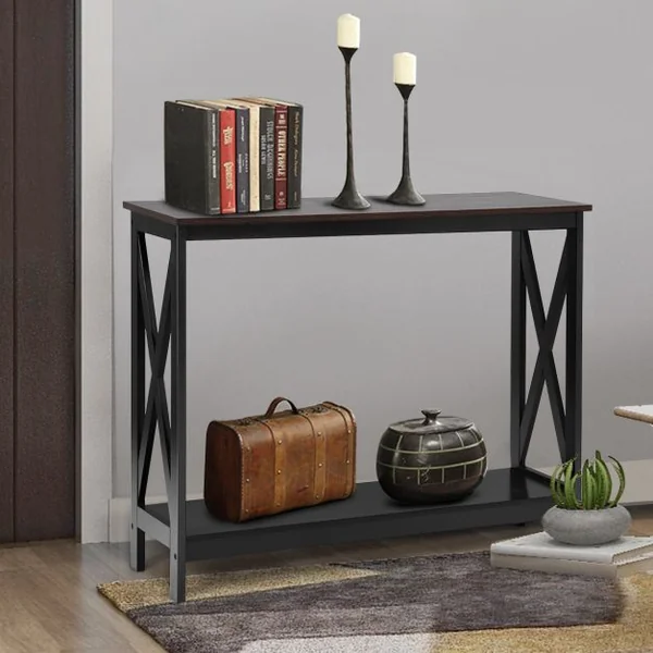 Table Console Table de Canapé Style Industriel 100 x 30 x 80 CM avec 1 Étagère de Rangement pour Salon Entrée Naturel/Café/Noir/Blanc