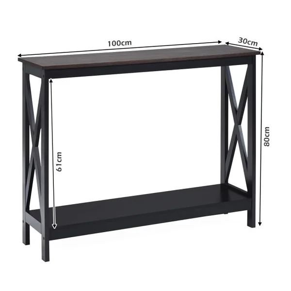 Table Console Table de Canapé Style Industriel 100 x 30 x 80 CM avec 1 Étagère de Rangement pour Salon Entrée Naturel/Café/Noir/Blanc