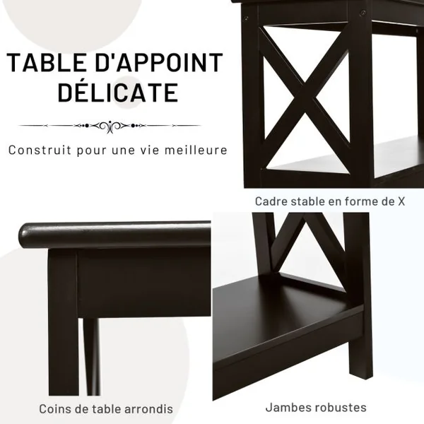 Table Console Table de Canapé Style Industriel 100 x 33 x 80 CM avec 2 Étagère de Rangement Blanc/Noir/Café