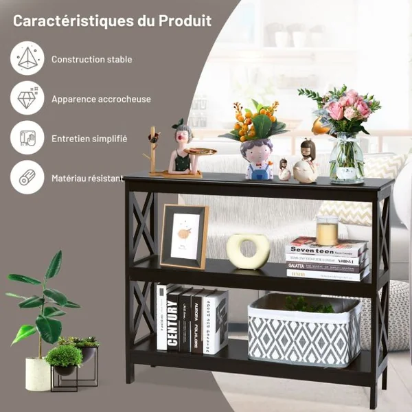 Table Console Table de Canapé Style Industriel 100 x 33 x 80 CM avec 2 Étagère de Rangement Blanc/Noir/Café