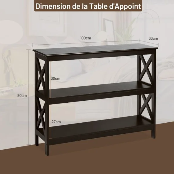Table Console Table de Canapé Style Industriel 100 x 33 x 80 CM avec 2 Étagère de Rangement Blanc/Noir/Café