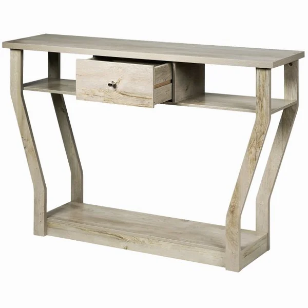 Table Console Vintage avec 1 Tiroir 3 Compartiments pour L'entrée Salon Couloir en MDF 120x30x81cm Noir/Brun/Gris