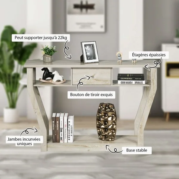 Table Console Vintage avec 1 Tiroir 3 Compartiments pour L'entrée Salon Couloir en MDF 120x30x81cm Noir/Brun/Gris