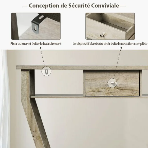 Table Console Vintage avec 1 Tiroir 3 Compartiments pour L'entrée Salon Couloir en MDF 120x30x81cm Noir/Brun/Gris