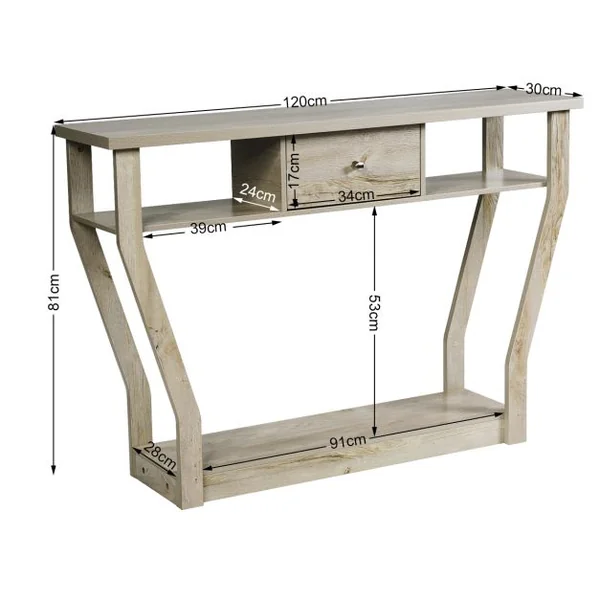 Table Console Vintage avec 1 Tiroir 3 Compartiments pour L'entrée Salon Couloir en MDF 120x30x81cm Noir/Brun/Gris
