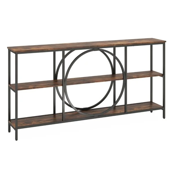 Table Console à 3 Niveaux avec Plateau en Faux Marbre Cadre en Métal Haute Résistance Table d'Entrée Table Extra Longue pour Canapé Café