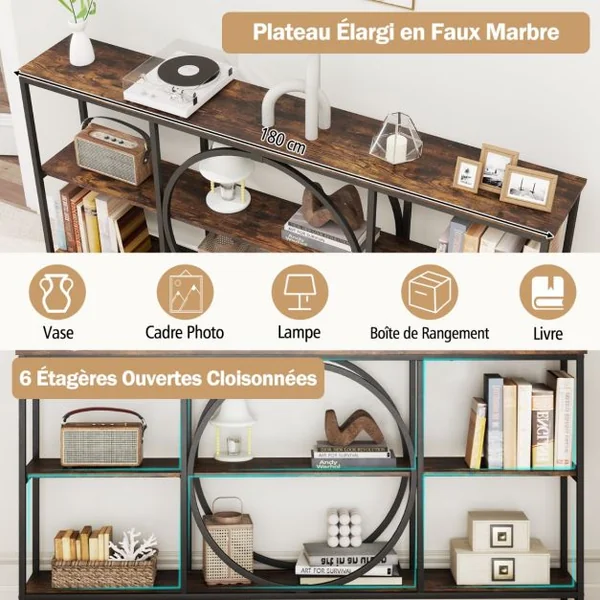 Table Console à 3 Niveaux avec Plateau en Faux Marbre Cadre en Métal Haute Résistance Table d'Entrée Table Extra Longue pour Canapé Café