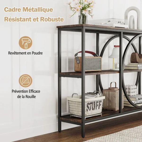 Table Console à 3 Niveaux avec Plateau en Faux Marbre Cadre en Métal Haute Résistance Table d'Entrée Table Extra Longue pour Canapé Café