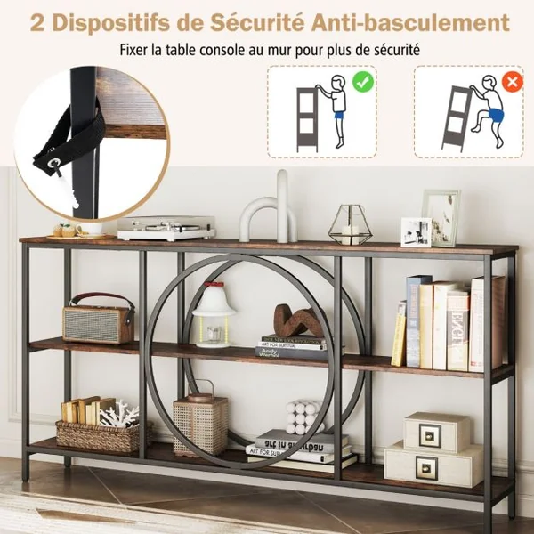 Table Console à 3 Niveaux avec Plateau en Faux Marbre Cadre en Métal Haute Résistance Table d'Entrée Table Extra Longue pour Canapé Café