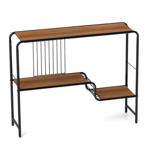 Table Console Étroite Table d'Entrée avec Étagères de Rangement et Cadre en Métal Bout de Canapé à 2 Niveaux avec Pieds Réglables