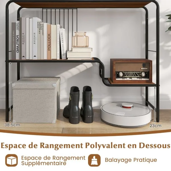 Table Console Étroite Table d'Entrée avec Étagères de Rangement et Cadre en Métal Bout de Canapé à 2 Niveaux avec Pieds Réglables