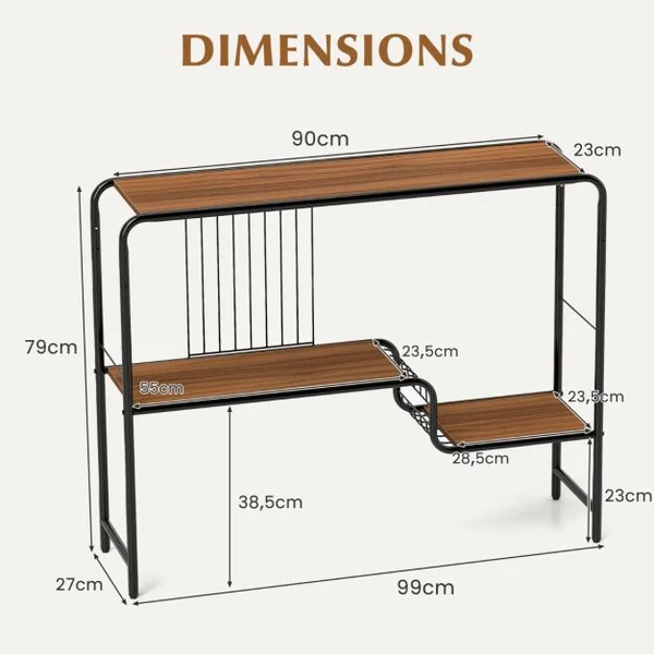Table Console Étroite Table d'Entrée avec Étagères de Rangement et Cadre en Métal Bout de Canapé à 2 Niveaux avec Pieds Réglables