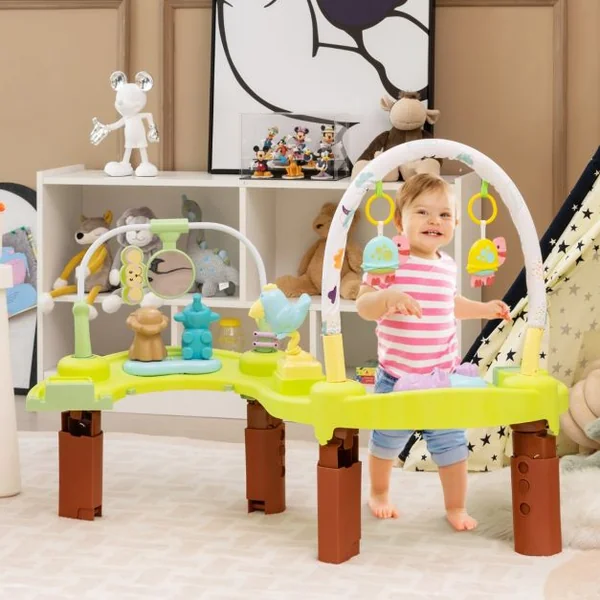 Table d'Activité Bébé Pliable 3 en 1 Trotteur Évolutif Tapis d’Eveil Siège Rotatif 360° Hauteur Réglable sur 3 Niveaux Vert