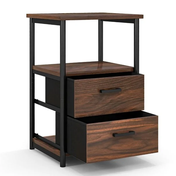 Table d’Appoint 2 Tiroirs en Tissu Non-tissé Amovibles 34 x 30 x 58 cm (L x l x H) Style Industrielle Cadre en Métal