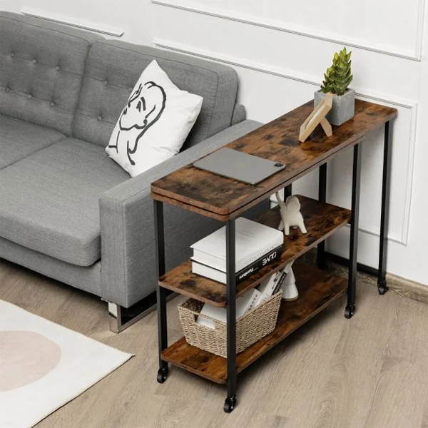 Table d'Appoint Ajustable Rotative à 360° Table Mobile pour Ordinateur Portable avec 6 Roulettes Universelles 101x82,5x72,5CM