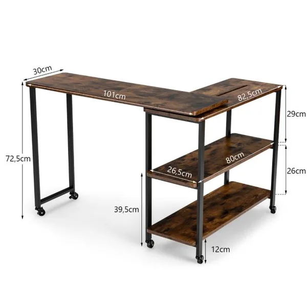 Table d'Appoint Ajustable Rotative à 360° Table Mobile pour Ordinateur Portable avec 6 Roulettes Universelles 101x82,5x72,5CM