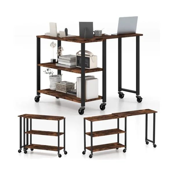 Table d'Appoint Ajustable Rotative à 360° Table Mobile pour Ordinateur Portable avec 6 Roulettes Universelles 101x82,5x72,5CM