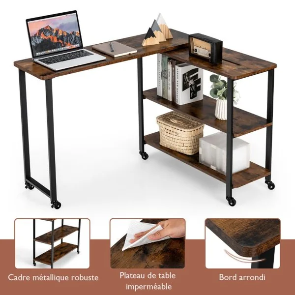 Table d'Appoint Ajustable Rotative à 360° Table Mobile pour Ordinateur Portable avec 6 Roulettes Universelles 101x82,5x72,5CM