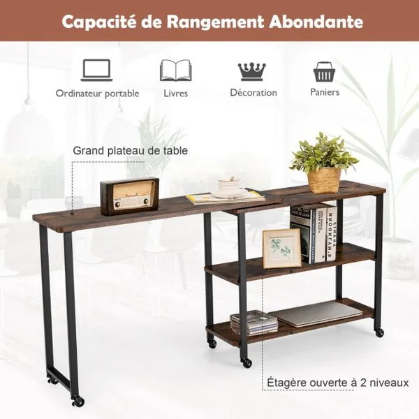 Table d'Appoint Ajustable Rotative à 360° Table Mobile pour Ordinateur Portable avec 6 Roulettes Universelles 101x82,5x72,5CM