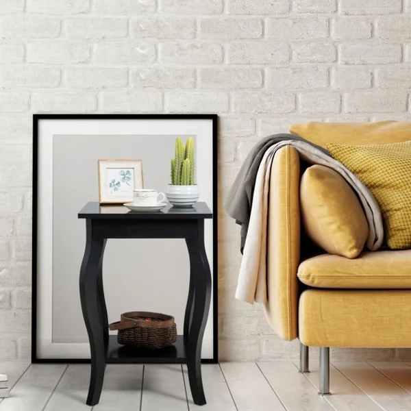 Table d'Appoint Bout de Canapé 2 Niveaux Table de Chevet Carrée avec Patins Antidérapants pour Chambre Salon 40 x 40 x 60 cm Noir