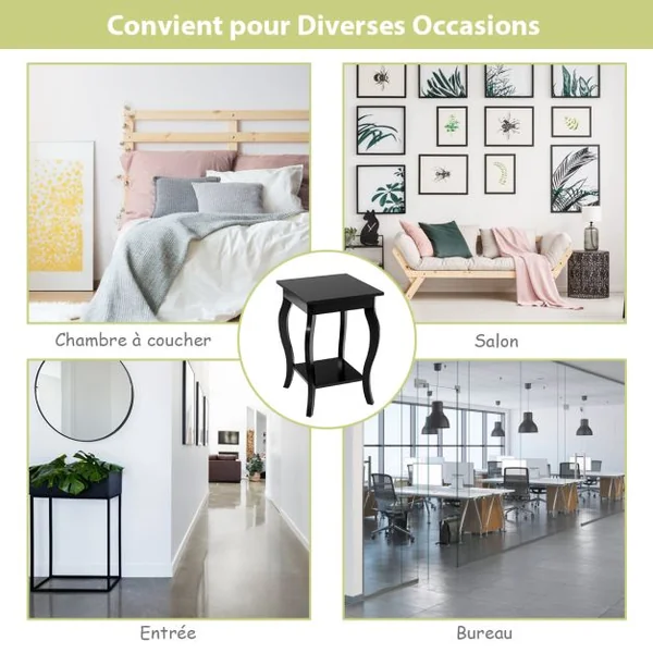 Table d'Appoint Bout de Canapé 2 Niveaux Table de Chevet Carrée avec Patins Antidérapants pour Chambre Salon 40 x 40 x 60 cm Noir