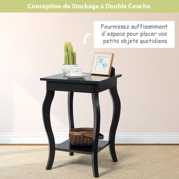 Table d'Appoint Bout de Canapé 2 Niveaux Table de Chevet Carrée avec Patins Antidérapants pour Chambre Salon 40 x 40 x 60 cm Noir