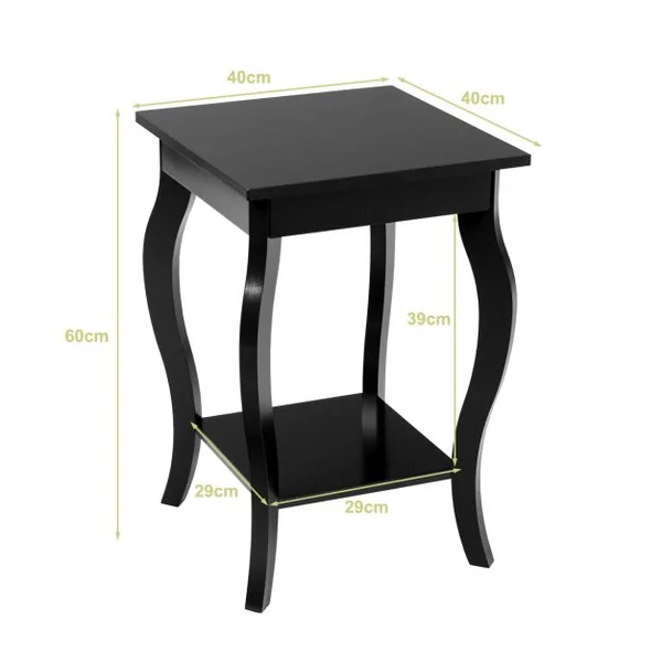 Table d'Appoint Bout de Canapé 2 Niveaux Table de Chevet Carrée avec Patins Antidérapants pour Chambre Salon 40 x 40 x 60 cm Noir