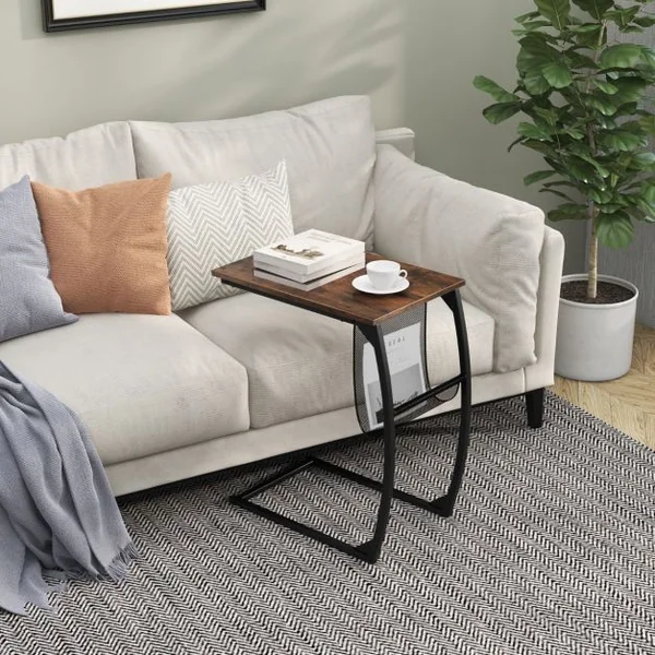 Table d'Appoint Bout de Canapé de Style Industriel Moderne Cadre en Métal 52 x 35 x 63 CM pour Salon Chambre Balcon