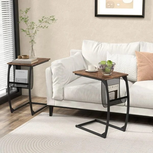 Table d'Appoint Bout de Canapé de Style Industriel Moderne Cadre en Métal 52 x 35 x 63 CM pour Salon Chambre Balcon