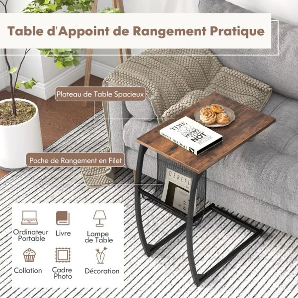 Table d'Appoint Bout de Canapé de Style Industriel Moderne Cadre en Métal 52 x 35 x 63 CM pour Salon Chambre Balcon